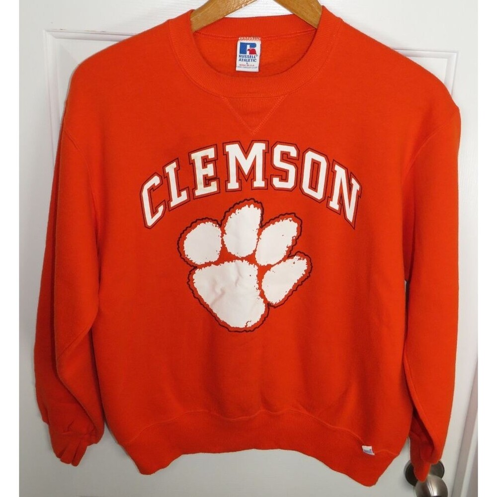 Vintage Clemson Tigers Sweatshirt Adult LG Orange Russell Athletic Made in USA
